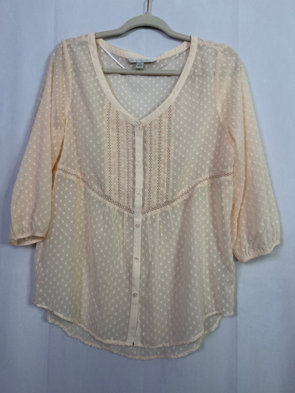 Lauren Conrad Lightweight Swiss Dot Sheer Button Down Blouse Beige